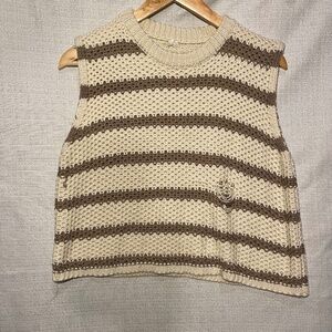 Striped Knit Sleeveless Top - Cream and Brown